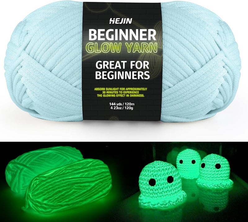 HEJIN 120g Blue Glow in The Dark Yarn for Crocheting and Knitting; 120m(144yds) Yarn for Beginners with Easy-to-See Stitches; Worsted-Weight Medium #4; Yarn for Beginners Crochet Kit Making - Image 1
